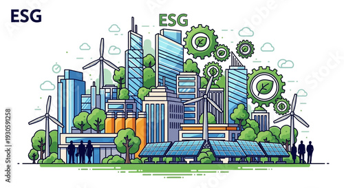 esg sustainable city illustration, environmental responsibility concept