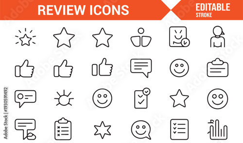 Clean Rating and Survey Line Icons Isolated on White