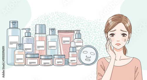 woman with skincare products, sensitive skin, beauty routine