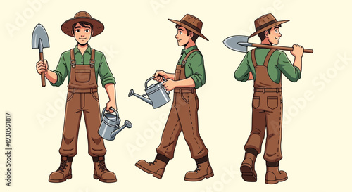 farmer with tools, gardening and agriculture concept