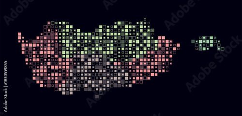 Cyprus, shape of the country build of colored cells. Digital style map of the Cyprus on dark background. Small size square blocks. Creative vector illustration.