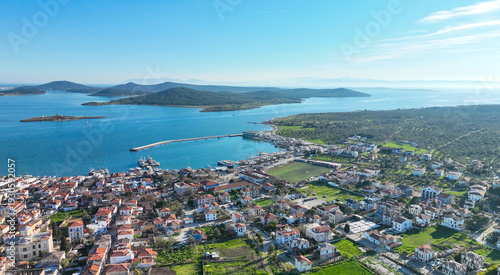 Aerial drone view of Cunda Island. Balikesir - Turkey