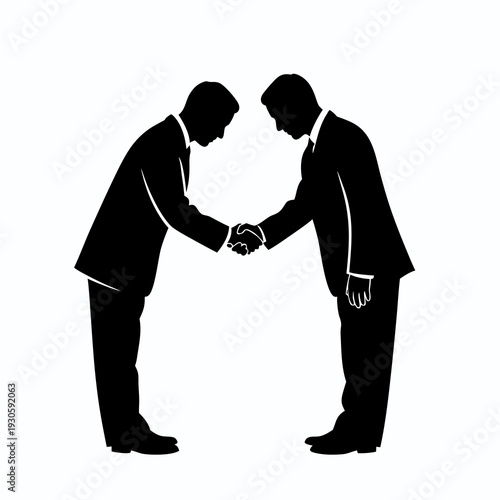 Silhouette of corporate professionals bowing and shaking hands as a sign of mutual gratitude and professional cooperation
