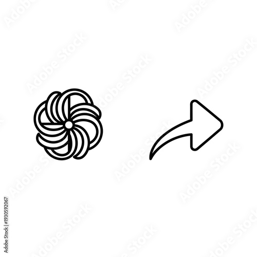 Abstract Swirl and Arrow Icon Set: Wind Vortex and Forward Direction on White