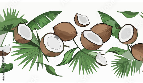 Tropical coconut motion hand drawn vector background