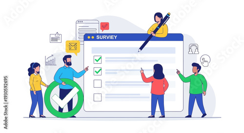 survey concept, people filling out form, online questionnaire