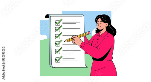 woman checking checklist, completing tasks, planning, and organization