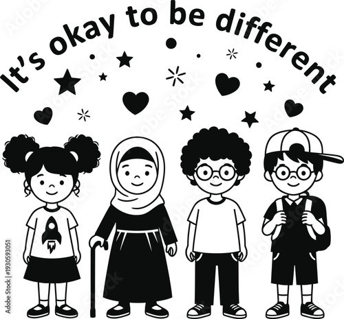 Diverse group of kids promoting individuality and self-acceptance