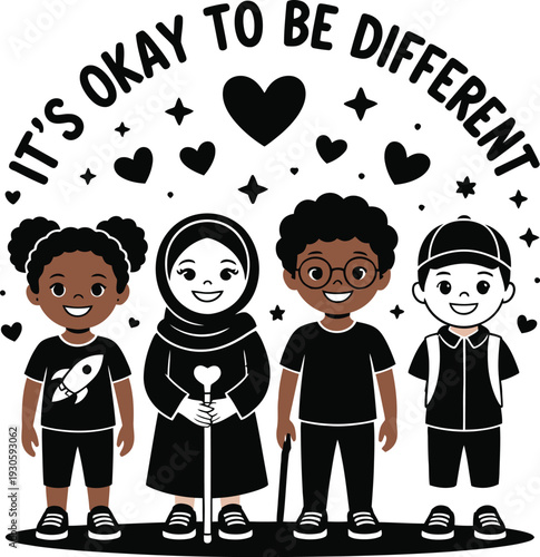 Diverse children embracing individuality and inclusivity together