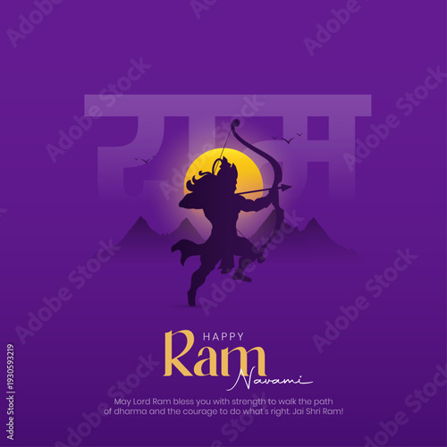 Happy Ram Navami Post and Creative. Silhouette of Lord Rama with Bow. Shree Ram Navami Celebration Vector Illustration