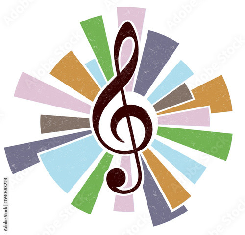 Symbol with stylized treble clef.