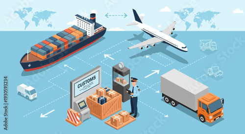 Global cargo transportation logistics, shipping and delivery concept