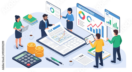 Tax accounting team working on financial analysis and paperwork