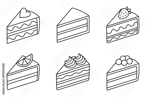 Cake Slice Line Art Vector Illustration Set