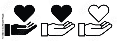 Charity Hand Holding Heart Vector Illustration Set