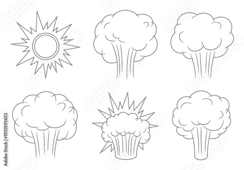 Broccoli Florets Set with Sun Icon Vector Illustration