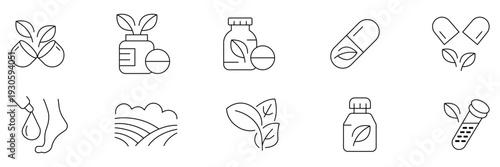 Ayurvedic, Wellness icons set, natural supplement collection, herbal medicine symbols, organic health silhouettes, eco beauty signs, holistic care vector illustration artwork design.