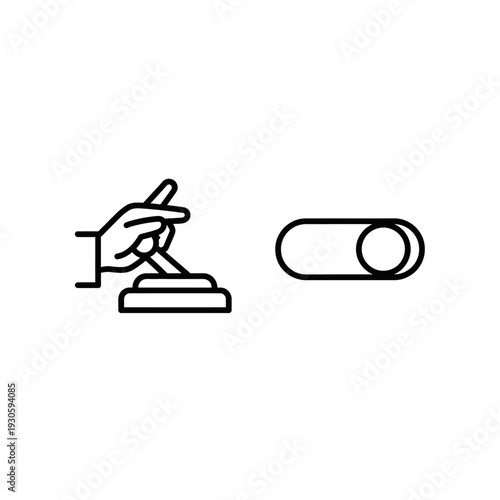 Hand operating a lever and a toggle switch, representing control, action, and decision-making in a modern, minimalist style.