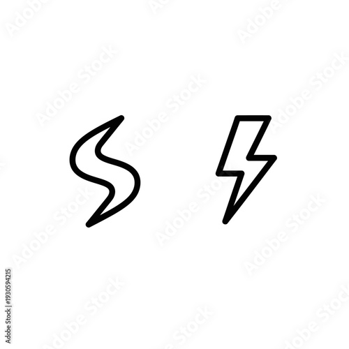 A flowing 'S' shape and a lightning bolt, representing concepts of slow energy, speed, power, and dynamic force.