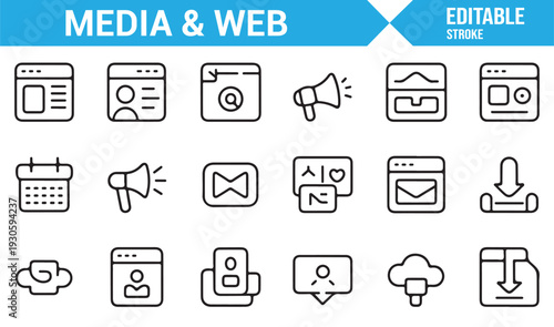 Website Dashboard and Internet Services Outline Icons