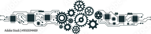 Industrial Tech Concept with Integrated Gears and Circuit Board Lines