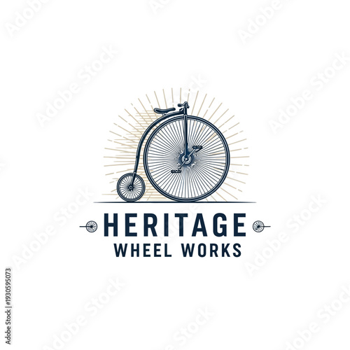 Bicycle Vintage Penny Farthing Logo for Heritage Wheel Works Business
