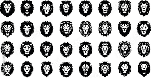 Lion head illustrations in black and white