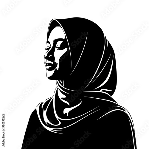 Elegant silhouette portrait of a woman wearing a hijab, looking serene.