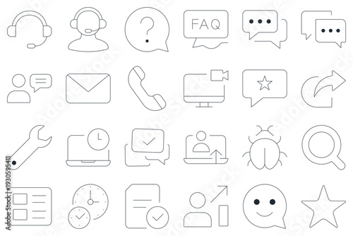 Modern Customer Support and Service UI Icons Outline Vector Set