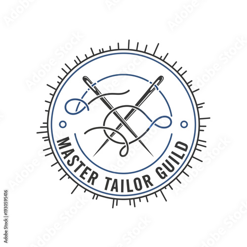 Master Tailor Guild Emblem with Crossed Needles and Thread Art