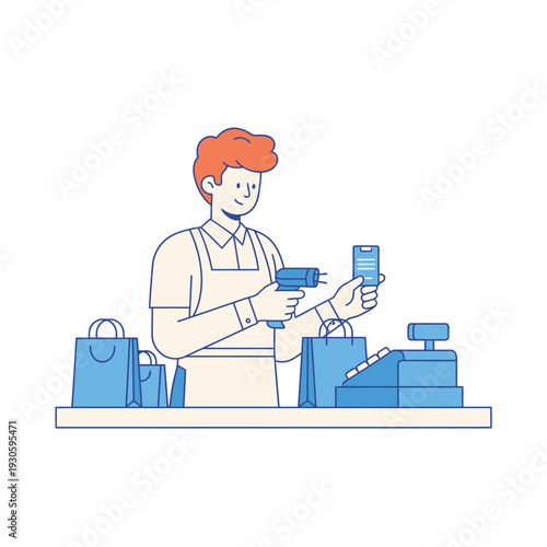 Cashier Scanning Items at Checkout Counter.