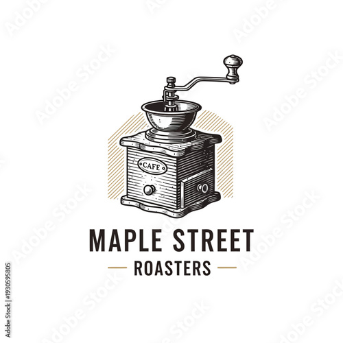 Coffee Grinder Vintage Hand Crank Illustration for Roasters Logo Design