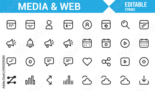 Digital Marketing and Website Line Icon Set for UI Design