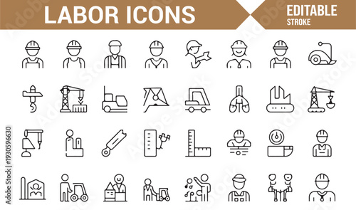 Builder and Engineering Profession Icons in Thin Line Style