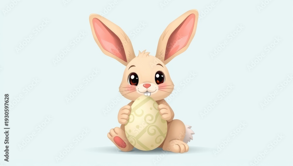 Obraz premium Cute easter bunny holding decorated egg celebrating holiday