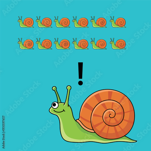 Cute cartoon snail counting game vector educational worksheet for kids math learning activity illustration