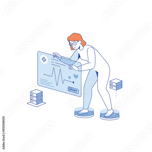 Doctor Analyzing Medical Data on Futuristic Screen.