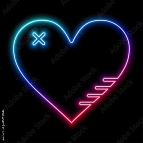 A set of neon heart icons with a cordiogram in bright colors. Logo for medicine.