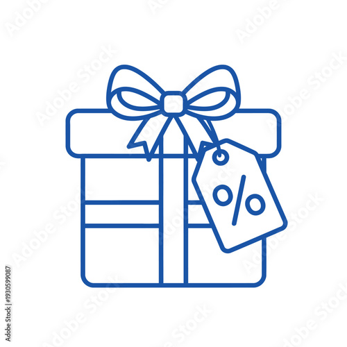 Gift box with percentage tag icon for sales and discounts.