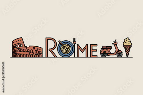 Rome Italy City Landmarks and Food Culture Illustration