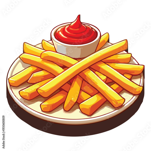 Delicious golden french fries served with a side of rich tomato ketchup on a white plate, a perfect snack or side dish