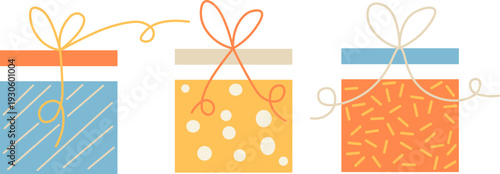 Colored set of Birthday presents, Christmas gift boxes ,gifts with ribbon bow in vector. Elements for party New Year celebration holiday stickers