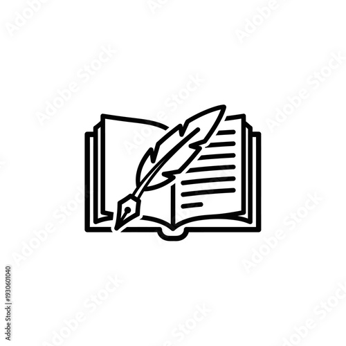 Creative Writing Concept with Open Book and Quill Pen Illustration