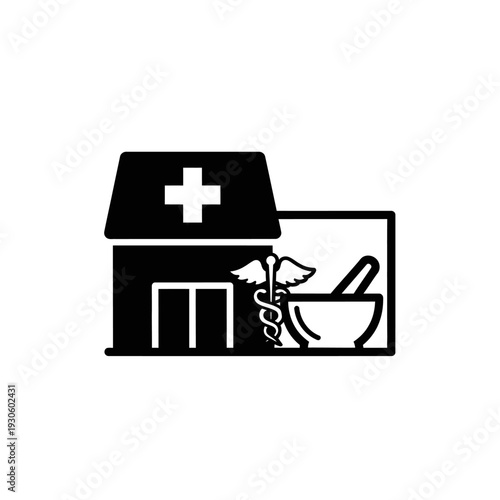Emergency Medical Facility Icon with Healthcare Symbol and Medical Equipment