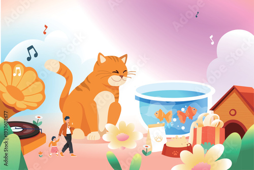 Kitten Pet Care Vector Flat Illustration for E-commerce Shopping Festival
