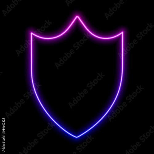 Shield neon light icon set. Guard shields armour vector shiny laser collection.
