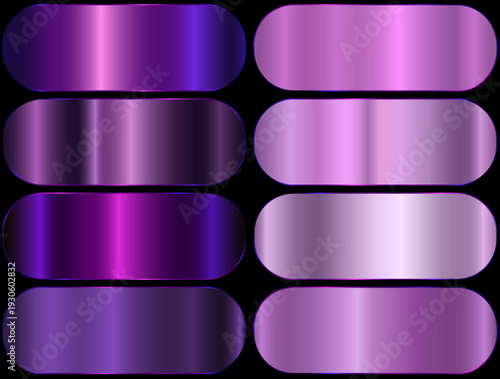 Premium purple gradient swatch palette set. purple metal gradient. realistic aluminum purple rectangles