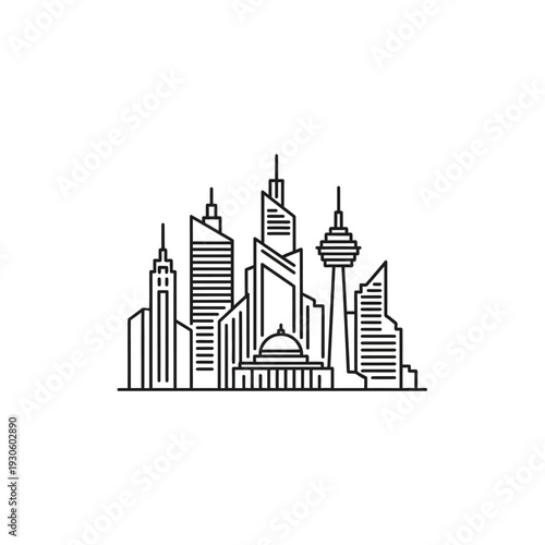 Elegant Skyline Illustration of a Modern Cityscape with High-Rise Buildings and Tower