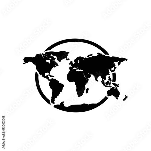 Global World Map Illustration with Continents and Ocean Circles for Educational and Geographic Use