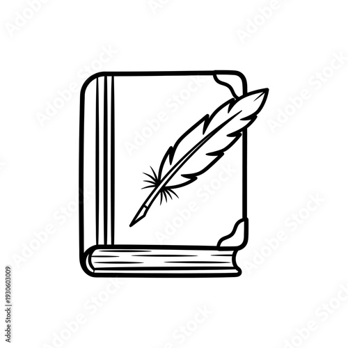 Elegant Vintage Book with Quill Pen Illustration for Literature and Writing Themes